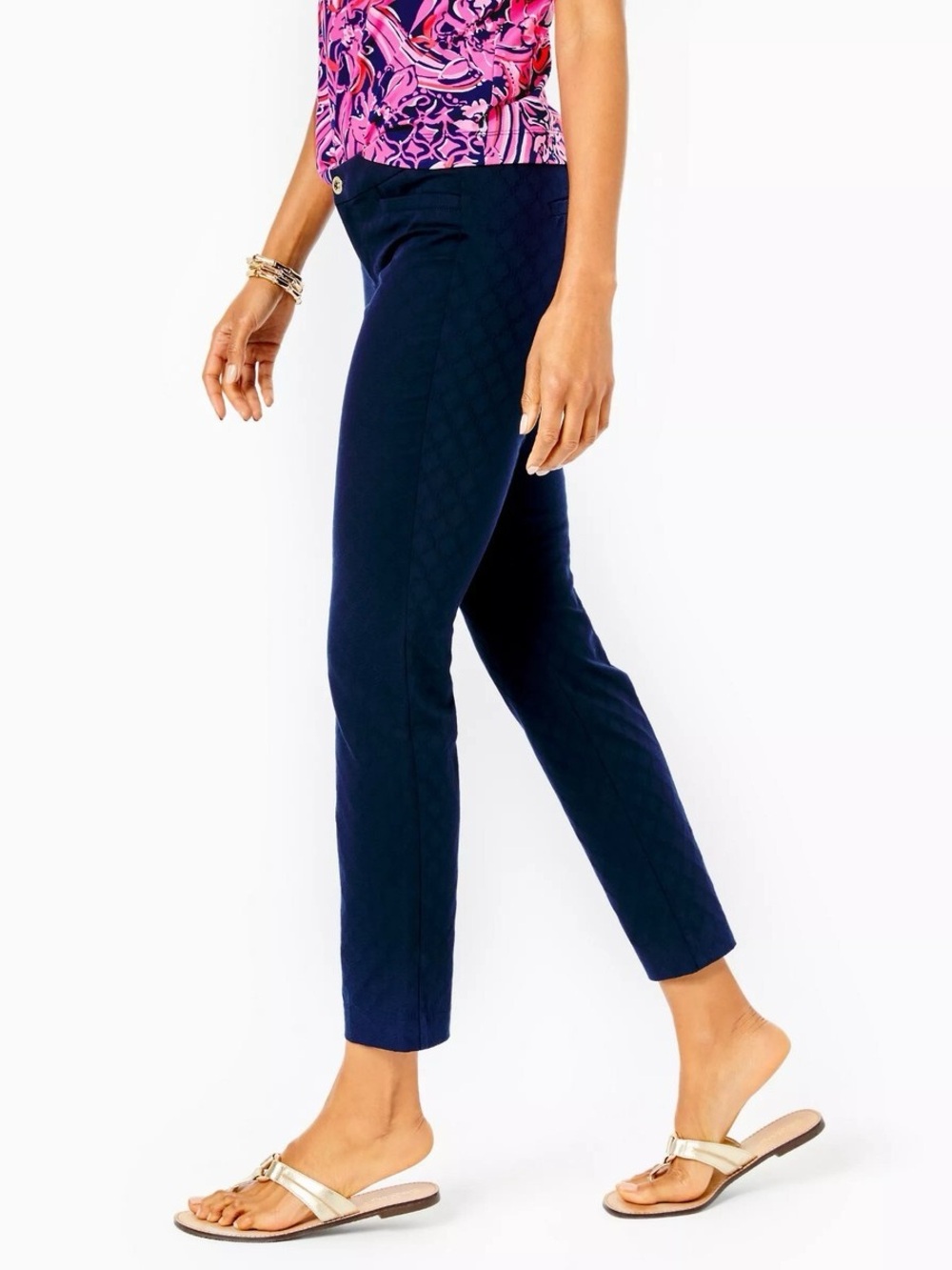 Lilly Pulitzer Kelly textured ankle-length skinny pants in navy blue size 14